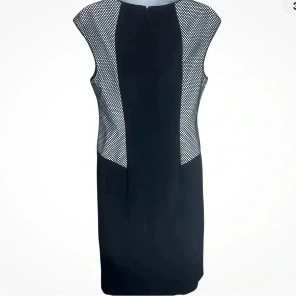 CALVIN KLEIN White Black Mesh Accent Sheath Dress Size 12 - Picture 2 of 8